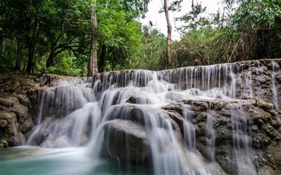 stream, forest, laos, waterfall