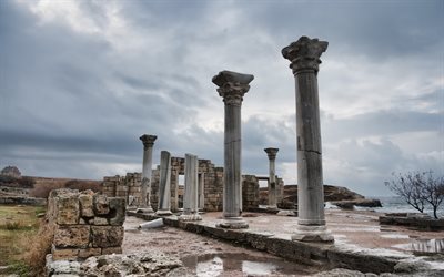 ancient city, crimea, hersonissos, ruins of chersonese, black sea, ruins, old columns