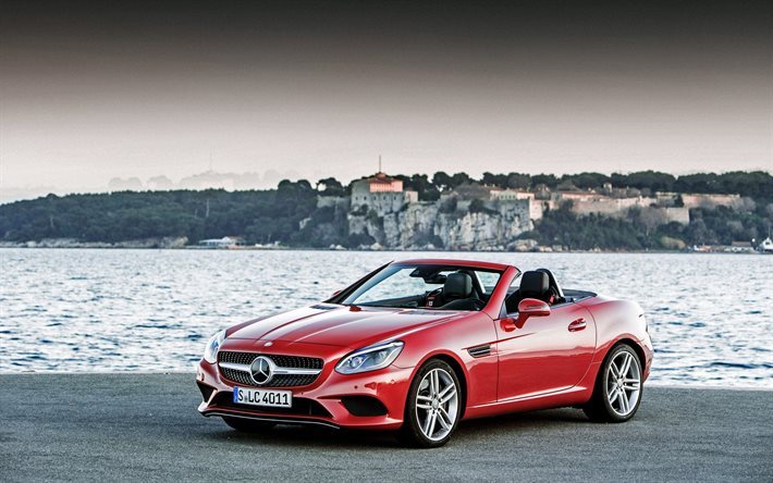 2016, convertibile, slc-classe, mercedes, r172, mercedes-benz, mercedes rossa