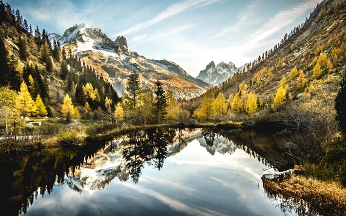 paesaggio di montagna, lago di montagna, montagne, autunno, lago