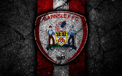 4k, Barnsley FC, logo, EFL Campeonato, pedra preta, clube de futebol, Inglaterra, Barnsley, futebol, emblema, a textura do asfalto
