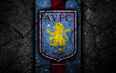 4k, Aston Villa FC, logo, EFL Championship, black stone, football club, England, Aston Villa, soccer, emblem, asphalt texture, FC Aston Villa