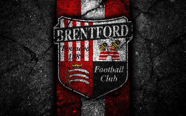 Download wallpapers 4k, Brentford FC, logo, EFL Championship, black