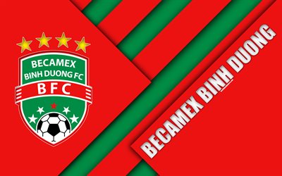 Becamex Binh Duong FC, 4k, malzeme tasarımı, logo, kırmızı, yeşil soyutlama, Vietnam Futbol Kul&#252;b&#252;, V-1 Lig, Thusaumouth, Vietnam, futbol