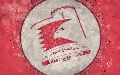 نادي الرفاع الشرقي, 4k, البحرين لكرة القدم, الهندسية الفنية, شعار, خلفية حمراء, البحرين, كرة القدم, البحرينية الدوري الممتاز