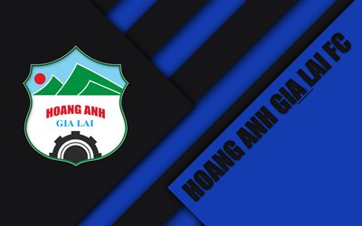 Hoang Anh Gia Lai FC, 4k, material design, logo, blu nero astrazione, Vietnamita football club, V-League 1, Pleiku, Vietnam, calcio