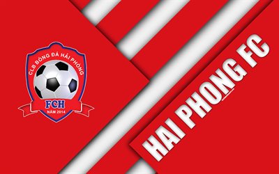Hai Phong FC, 4k, design de material, logo, vermelho branco abstra&#231;&#227;o, Vietnamita futebol clube, V-League 1, Haiphong, Vietname, futebol