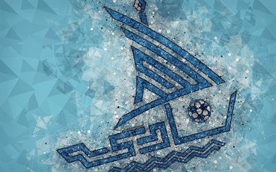Hidd SCC, 4k, Bahrain football club, geometric art, logo, blue background, emblem, Muharraq, Bahrain, football, Bahraini Premier League, creative art, Al-Hidd SCC
