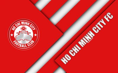Ho Chi Minh City FC, 4k, material design, logo, red white abstraction, Vietnamese football club, V-League 1, Ho Chi Minh City, Vietnam, football