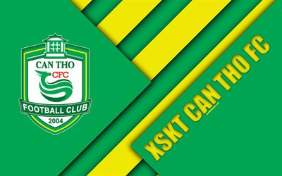 XSKT Can Tho FC, 4k, materiaali suunnittelu, logo, keltainen vihre&#228; abstraktio, Vietnam football club, V-League 1, Can Tho, Vietnam, jalkapallo