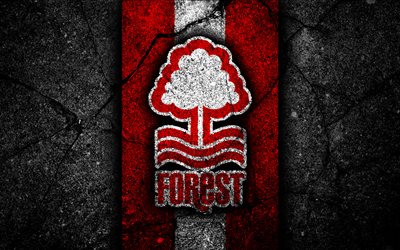 4k, Nottingham Forest FC, logo, EFL-Mestaruuden, musta kivi, football club, Englanti, Nottingham Forest, jalkapallo, tunnus, asfaltti rakenne