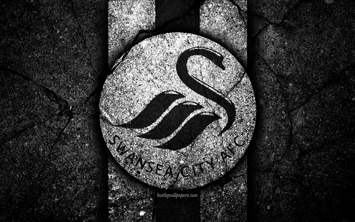 4k, Swansea FC, logo, EFL Campeonato, pedra preta, clube de futebol, Inglaterra, Swansea, futebol, emblema, a textura do asfalto, FC Swansea