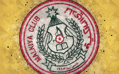 malkiya club, 4k, bahrain football club, geometrische kunst, logo, gelber hintergrund, emblem, malkiya, bahrain, fu&#223;ball, bahrain-premier league, kunst, malkiya scc