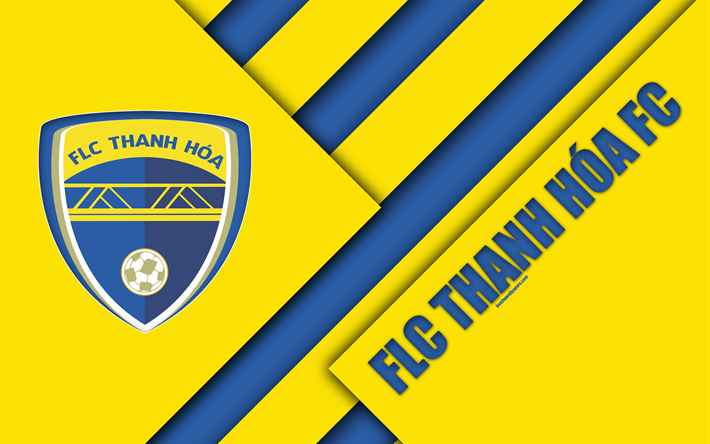 FLC Thanh Hoa FC, 4k, dise&#241;o de material, logotipo, amarillo, azul abstracci&#243;n, Vietnamita club de f&#250;tbol de la V-League 1, Thanh Hoa, Vietnam, f&#250;tbol