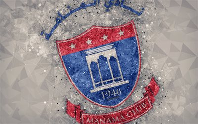 Manama Club, 4k, Bahrain football club, geometriska art, logotyp, gr&#229; bakgrund, emblem, Manama, Bahrainwhic, Bahrain, fotboll, Bahrainska Premier League, kreativ konst