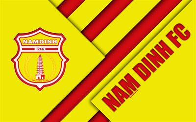 Nam Dinh FC, 4k, material design, logo, yellow red abstraction, Vietnamese football club, V-League 1, Nam Dinh Province, Vietnam, football