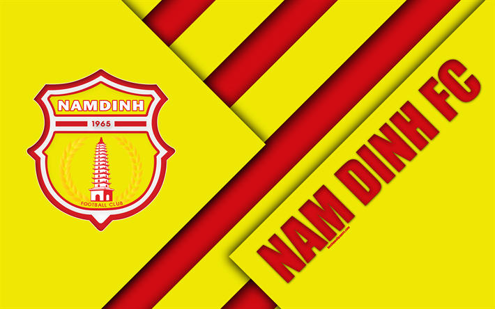 Nam Dinh FC, 4k, materiaali suunnittelu, logo, keltainen punainen abstraktio, Vietnam football club, V-League 1, Nam Dinh Maakunnassa, Vietnam, jalkapallo