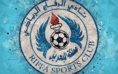 Riffa Club, 4k, Bahrain football club, geometric art, logo, blue background, emblem, Riffa, Bahrain, football, Bahraini Premier League, creative art, Riffa SC