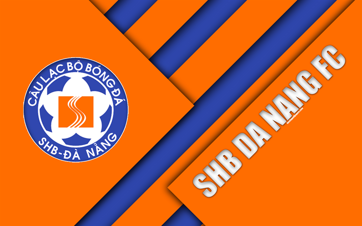 SHB Da Nang FC, 4k, material design, logo, orange blue abstraction, Vietnamese football club, V-League 1, Danang, Vietnam, football