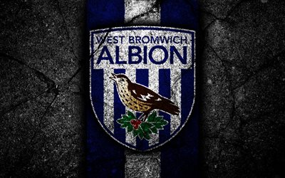 4k, West Bromwich Albion FC, logotyp, EFL Championship, svart sten, football club, England, West Bromwich Albion, fotboll, emblem, asfalt konsistens, FC-West Bromwich Albion