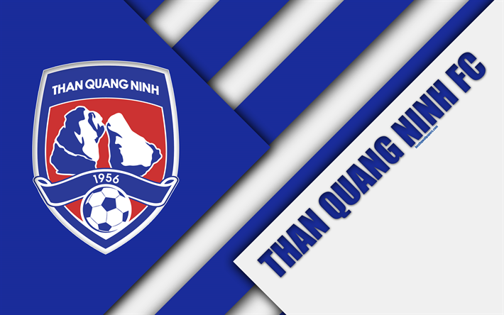 &#196;n Quang Ninh FC, 4k, material och design, logotyp, bl&#229; vit abstraktion, Vietnamesiska football club, V-League 1, Kuangnin, Vietnam, fotboll