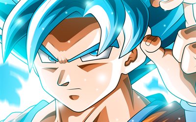 Blue Goku, close-up, Super Saiyan Blue, art, DBS, Super Saiyan God, Dragon Ball Super, manga, Dragon Ball, Son Goku