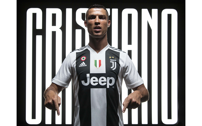 4k, Cristiano Ronaldo, 2018, f&#227; de arte, CR7 Juve, A Juventus, futebol, Serie A, Ronaldo, CR7, criativo, jogadores de futebol, A Juventus FC