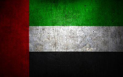 United Arab Emirates metal flag, grunge art, asian countries, Day of United Arab Emirates, national symbols, United Arab Emirates flag, UAE flag, metal flags, Flag of United Arab Emirates, Asia, Flag of UAE, United Arab Emirates, UAE