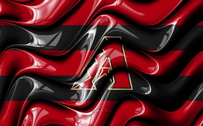 Bandera de los Diamondbacks de Arizona, 4k, ondas 3D rojas y negras, MLB, equipo de béisbol de Estados Unidos, logotipo de los Diamondbacks de Arizona, béisbol, Diamondbacks de Arizona