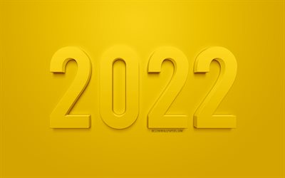 Fundo 3D amarelo 2022, Ano Novo 2022, Feliz Ano Novo 2022, fundo amarelo, conceitos de 2022, fundo de 2022, arte 3D 2022, Novo Ano de 2022