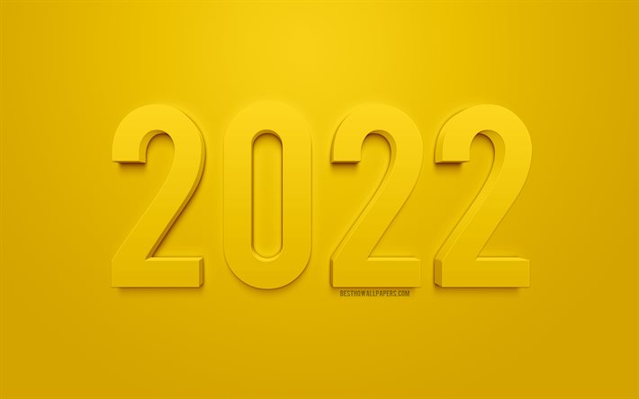 Fond 3D jaune 2022, Nouvel An 2022, Bonne ann&#233;e 2022, fond jaune, Concepts 2022, Fond 2022, Art 3D 2022, Nouvelle ann&#233;e 2022