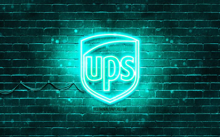 شعار UPS الفيروزي, 4 ك, brickwall الفيروز, شعار UPS, العلامة التجارية, شعار UPS النيون, الامداد المتواصل للطاقة