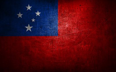 Samoa metal flag, grunge art, oceanian countries, Day of Samoa, national symbols, Samoa flag, metal flags, Flag of Samoa, Oceania, Samoa