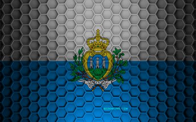 San Marino flag, 3d hexagons texture, San Marino, 3d texture, San Marino 3d flag, metal texture, flag of San Marino