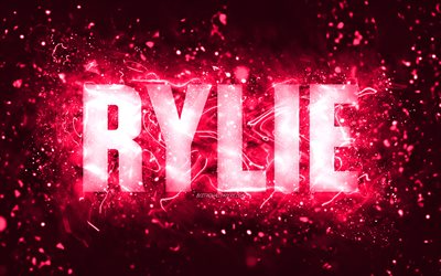 Happy Birthday Rylie, 4k, pink neon lights, Rylie name, creative, Rylie Happy Birthday, Rylie Birthday, popular american female names, picture with Rylie name, Rylie