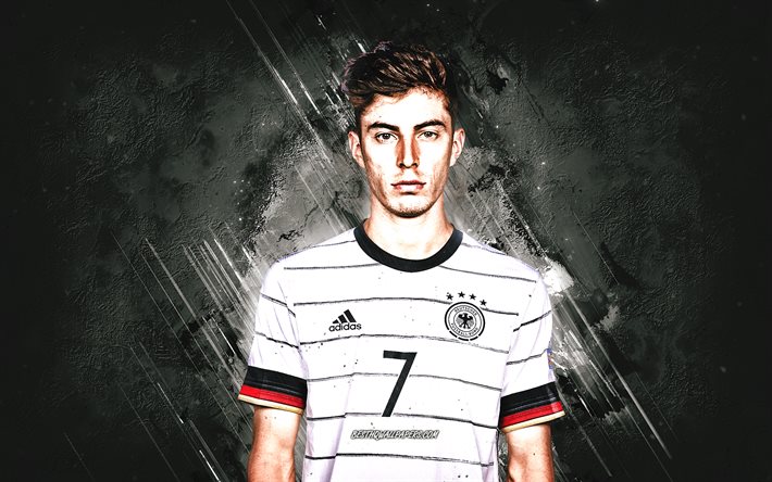 Kai Havertz, Nazionale di calcio della Germania, ritratto, calciatore tedesco, sfondo in pietra grigia, Germania, calcio
