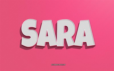 Sara, pink lines background, wallpapers with names, Sara name, female names, Sara greeting card, line art, picture with Sara name