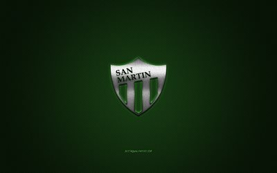 San Martin de San Juan, Argentine football club, green logo, green carbon fiber background, Primera B Nacional, football, San Juan, Argentina, San Martin de San Juan logo