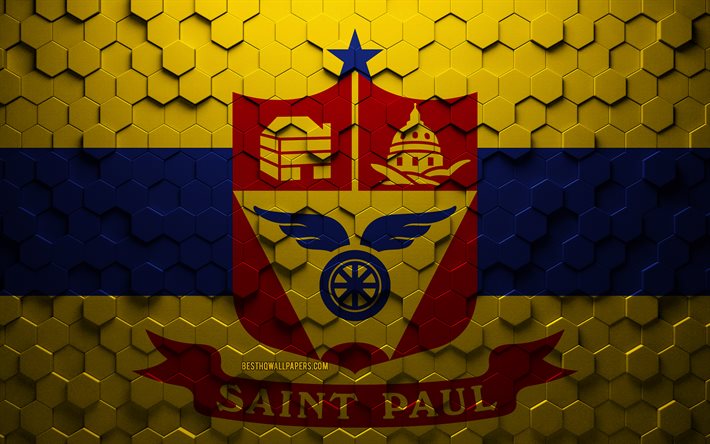 flagge von saint paul, minnesota, wabenkunst, saint paul sechsecke flagge, saint paul, 3d sechsecke kunst, saint paul flagge
