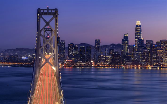 San Francisco, sera, Salesforce Tower, 181 Fremont Street, grattacieli, panorama di San Francisco, paesaggio urbano di San Francisco, California, Stati Uniti d&#39;America