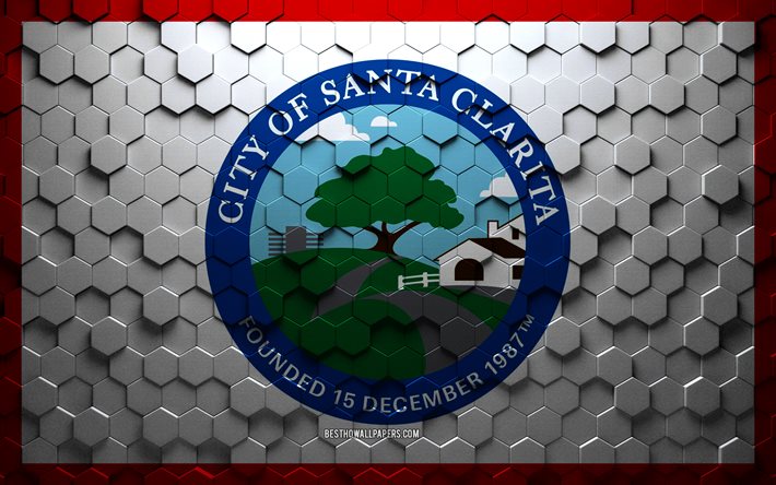 Flag of Santa Ana, California, honeycomb art, Santa Ana hexagons flag, Santa Ana, 3d hexagons art, Santa Ana flag