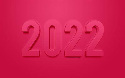 Fundo rosa 2022 3D, 2022 ano novo, feliz ano novo 2022, fundo rosa, 2022 conceitos, fundo 2022, arte 3D 2022, novo ano 2022