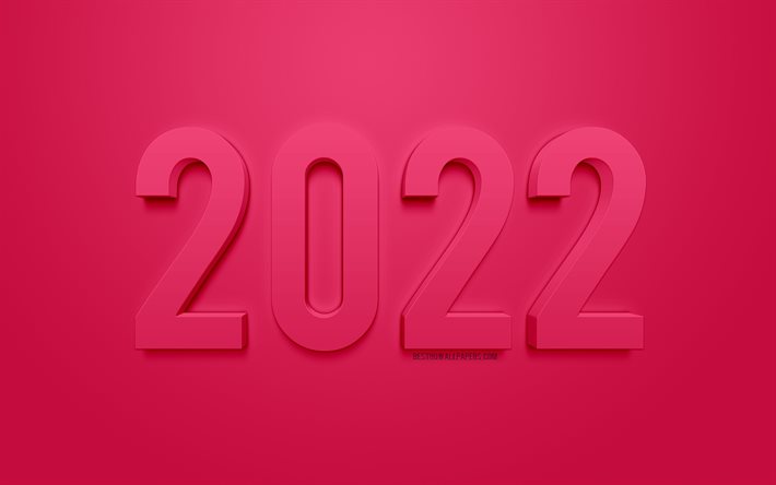 Fond rose 2022 3D, nouvel an 2022, bonne ann&#233;e 2022, fond rose, concepts 2022, fond 2022, art 3D 2022