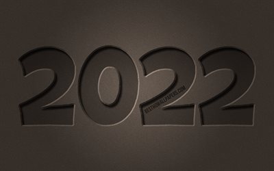 2022 brown stone digits, 4k, Happy New Year 2022, brown stone, horizontal text, 2022 concepts, wires, 2022 new year, 2022 on brown background, 2022 year digits