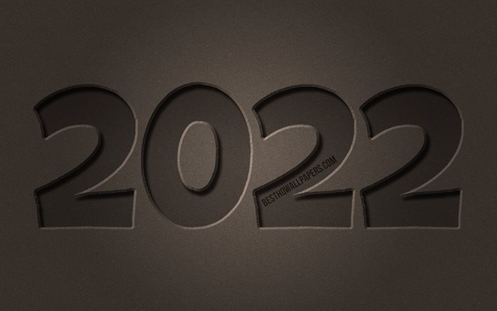 2022 braune steinziffern, 4k, frohes neues jahr 2022, brauner stein, horizontaler text, 2022 konzepte, dr&#228;hte, 2022 neues jahr, 2022 auf braunem hintergrund, 2022 jahresziffern