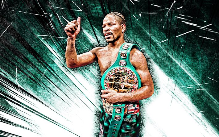 4k, Shawn Porter, grunge art, american boxer, WBC, IBF, Shawn Porter with belts, green abstract rays, Shawn Christian Porter, boxers, Shawn Porter 4K