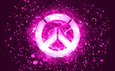 Logotipo da Overwatch roxo, 4k, luzes de n&#233;on roxas, criativo, fundo abstrato roxo, logotipo da Overwatch, jogos online, Overwatch
