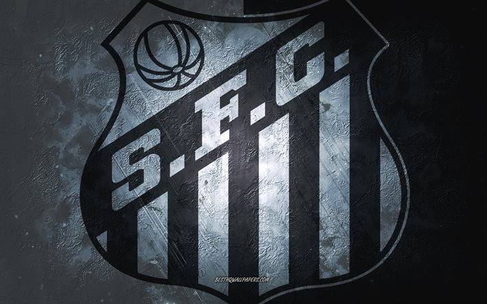Santos FC, équipe de football brésilienne, fond blanc, logo Santos FC, art grunge, Serie A, Brésil, football, emblème Santos FC