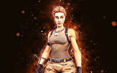 Tower Recon Specialist, 4k, brown neon lights, Fortnite Battle Royale, Fortnite characters, Tower Recon Specialist Skin, Fortnite, Tower Recon Specialist Fortnite