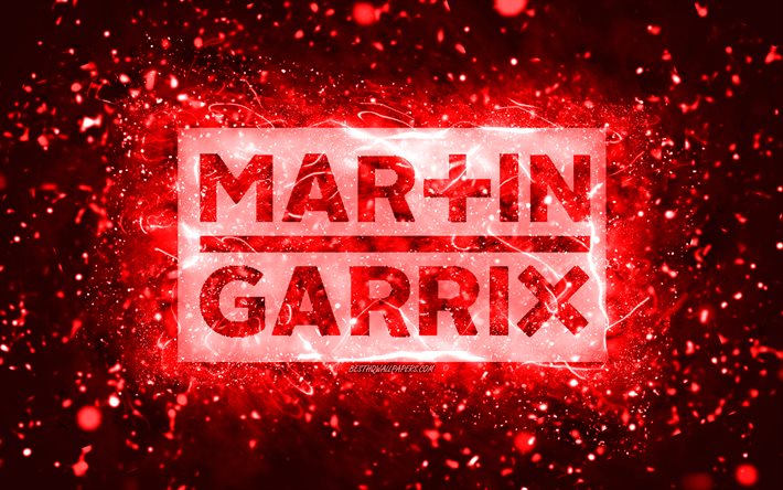 Logotipo vermelho de Martin Garrix, 4k, DJs holandeses, luzes de n&#233;on vermelhas, criativo, fundo abstrato vermelho, Martijn Gerard Garritsen, logotipo de Martin Garrix, estrelas da m&#250;sica, Martin Garrix